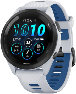 Garmin Forerunner 265 Black Bezel with Whitestone Case and Whitestone/Tidal Blue Silicone Band